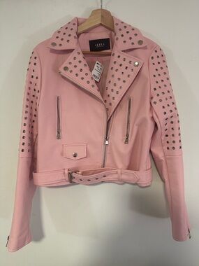 AKIRA Soft Pink Studded Moto Jacket